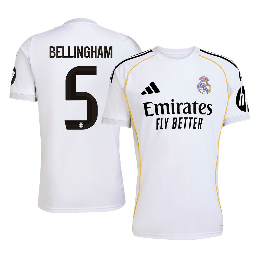 Tricouri Fotbal Real Madrid BELLINGHAM #5 Acasă 2025/26 - Premium